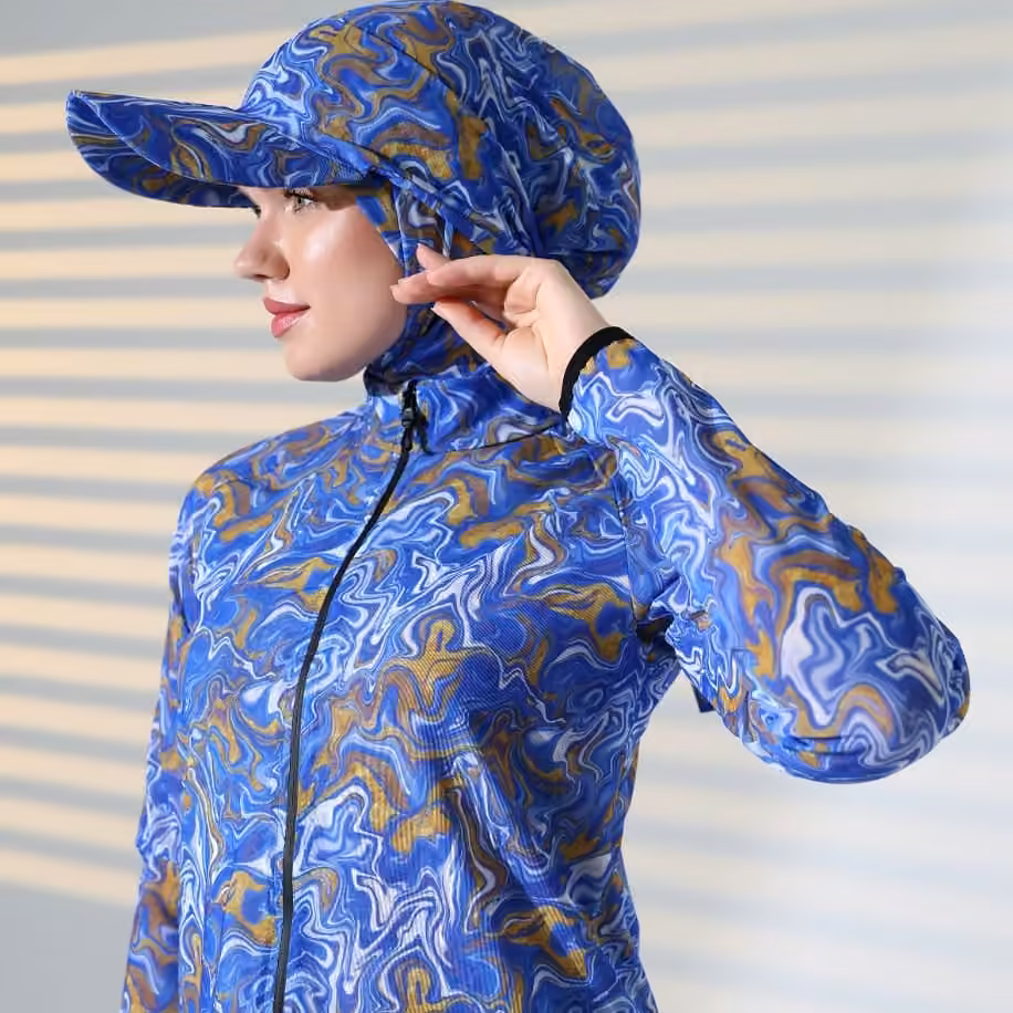 Sport Golden Blue Tesettür Mayo Takımı